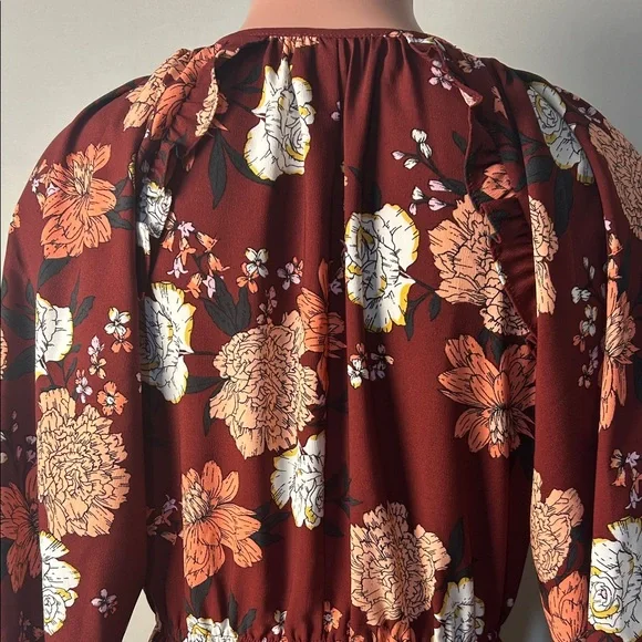 LOFT Outlet Petite Fit & Flare Dress Floral Long Sleeve Ruffle Size 2 Petite - Picture 6 of 10
